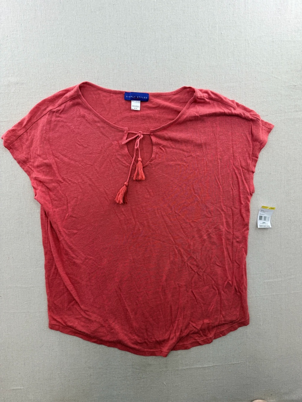 Sears Coral Tie-Front Short Sleeve Tunic